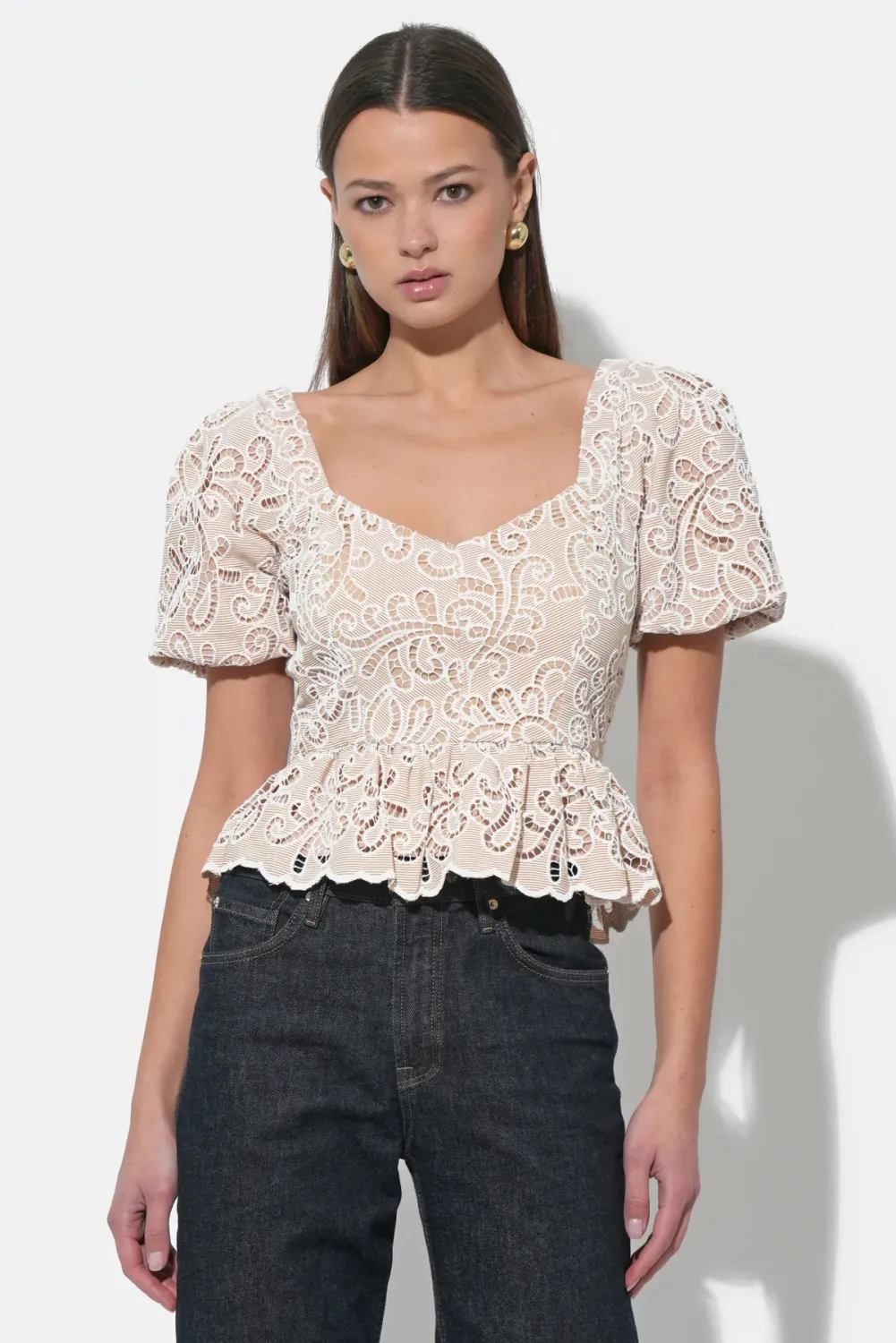 Alan Puff Sleeve Eyelet Top