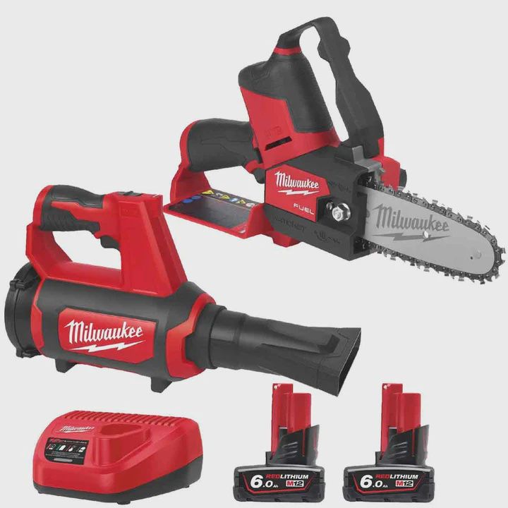 Milwaukee M12 FPP2OP1-602 12V Hatchet Pruning Saw &amp; Blower Kit with 2 x 6.0 Ah Batteries &amp; Charger 4933492139