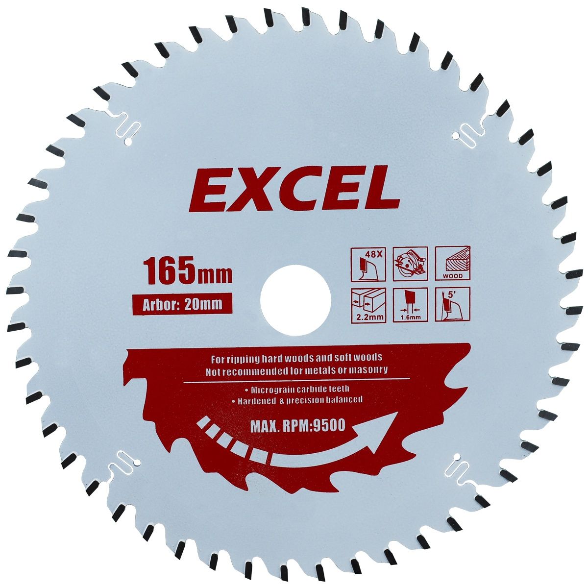 Excel 165mm 48T Plunge Saw Blade Pro Series