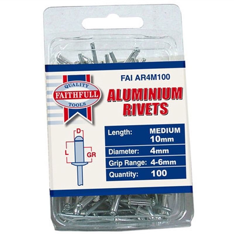 Faithfull Aluminium Rivets 4mm Medium (Pack of 100) FAIAR4M100
