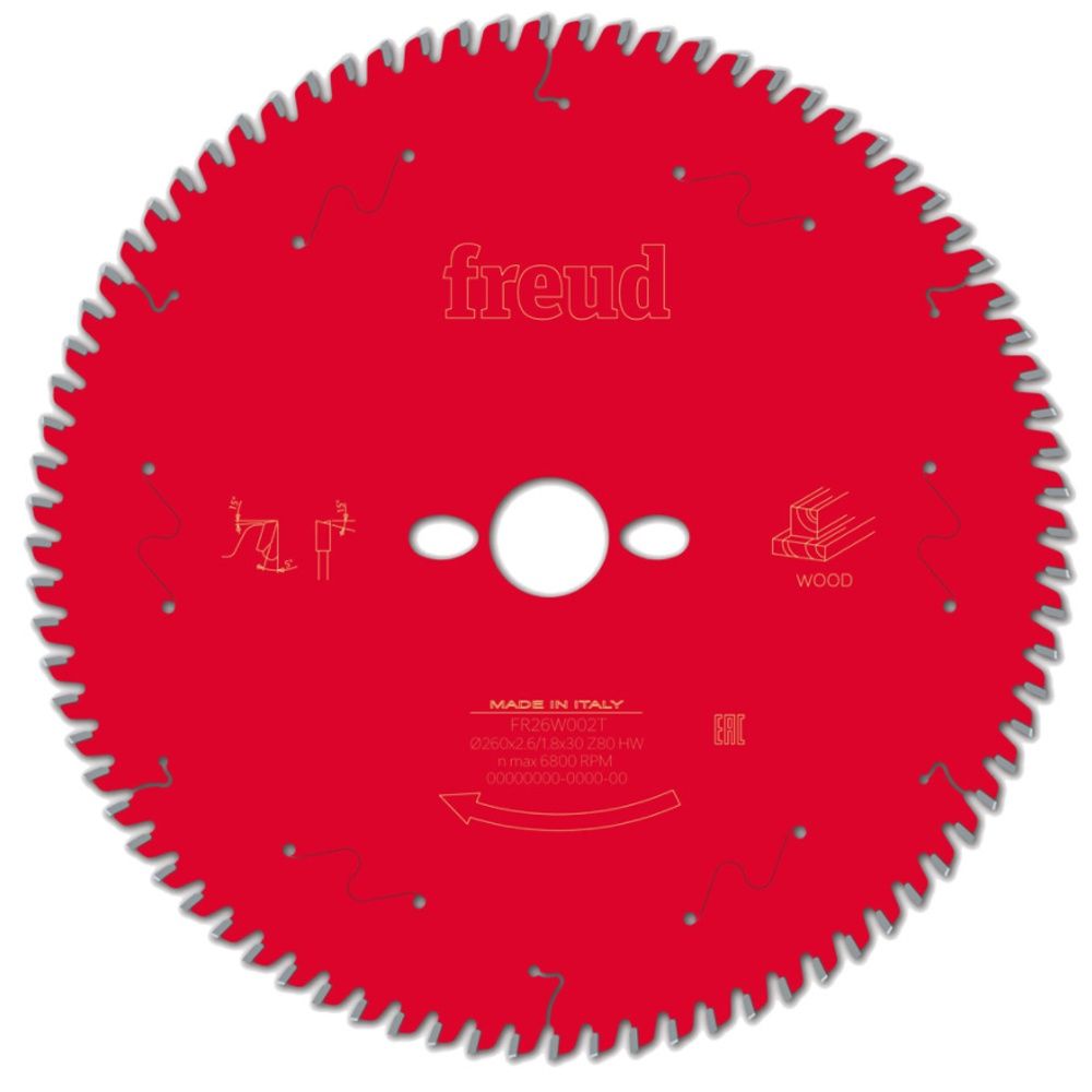 Freud 260mm Wood Table Saw Blade 80T FR26W002T F03FS09783 260mm x 30mm x 80T