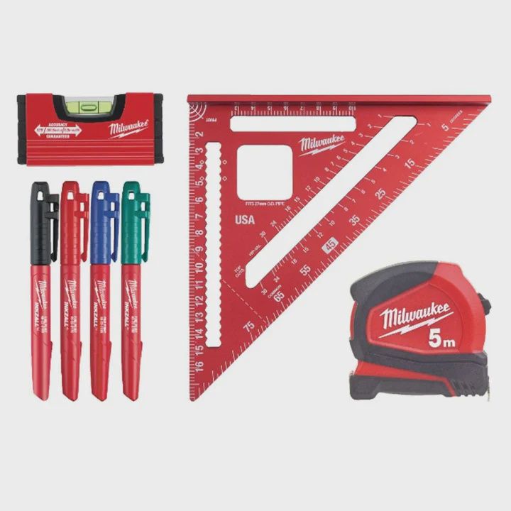 Milwaukee Measuring Layout Set 7 Piece for Electricians &amp; Plumbers 4932498327