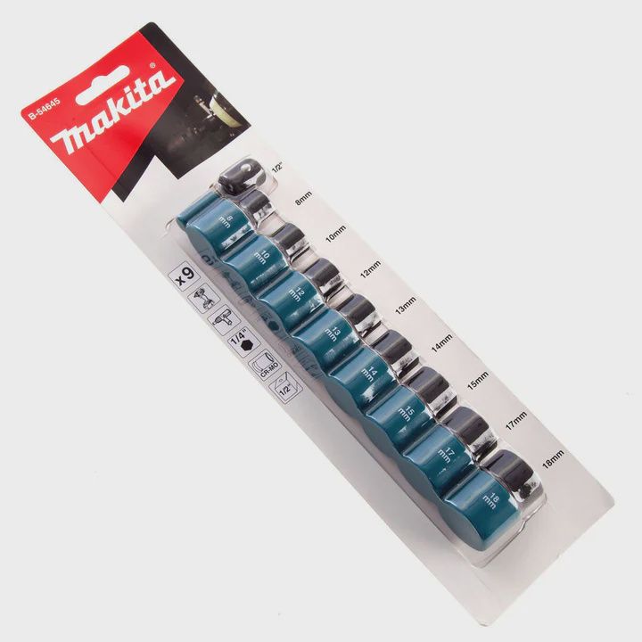 Makita B-54645 Impact Socket Set 1/2in Drive With 1/4” Hex Adapter ( 9 Piece )