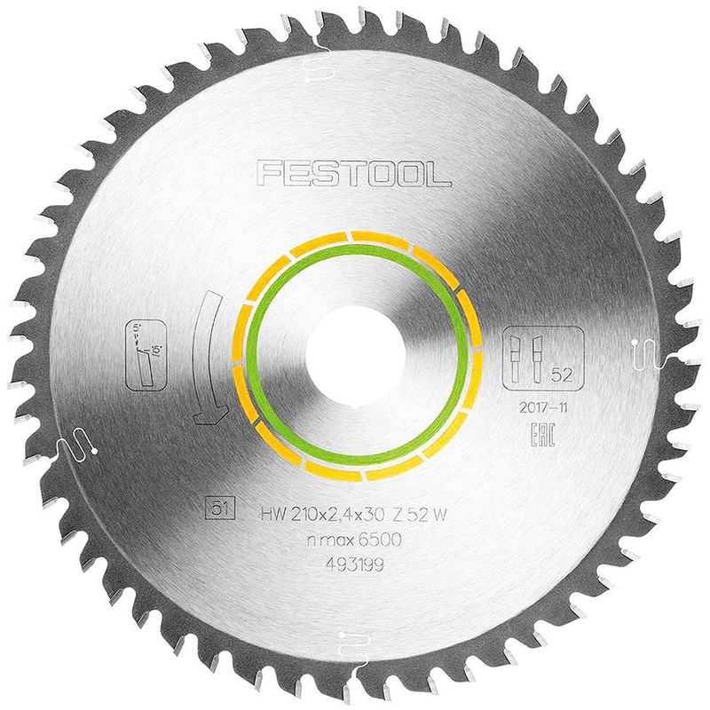 Festool 210mm 52T Crosscut Fine Tooth Saw Blade for Plunge Saw 493199