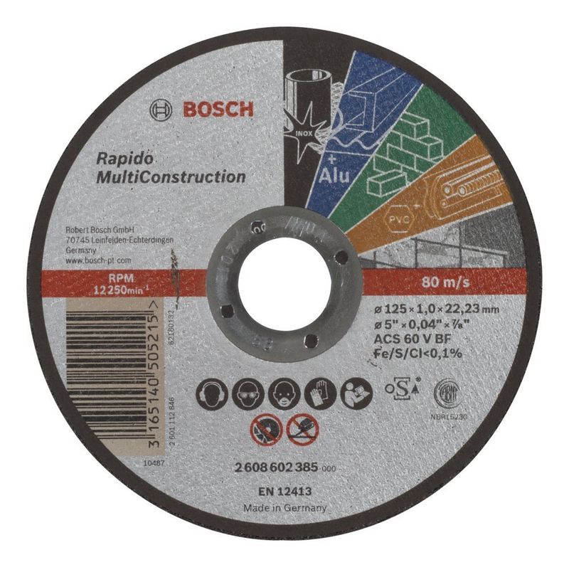Bosch 125mm 1.0mm Rapido Multi Construction Straight Cutting Disc 2608602385