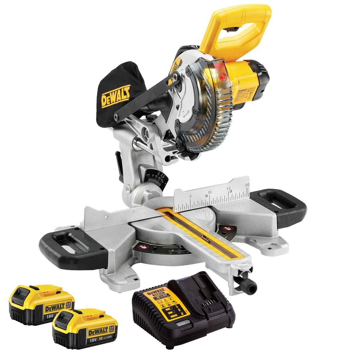 DeWalt DCS365M2 18V XR 184mm Mitre Saw with 2 x 4.0Ah Battery &amp; Charger