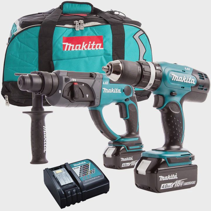 Makita DLX2025T 18V LXT Combi Drill &amp; SDS+ Drill Twin Kit With 2 x 5.0Ah Batteries Charger In Bag