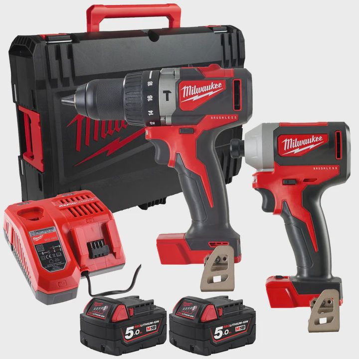 Milwaukee M18 BLPP2A3-502X 18V Brushless Combi Drill &amp; Impact Driver with 2 x 5.0Ah Batteries, Charger &amp; Case 4933492845