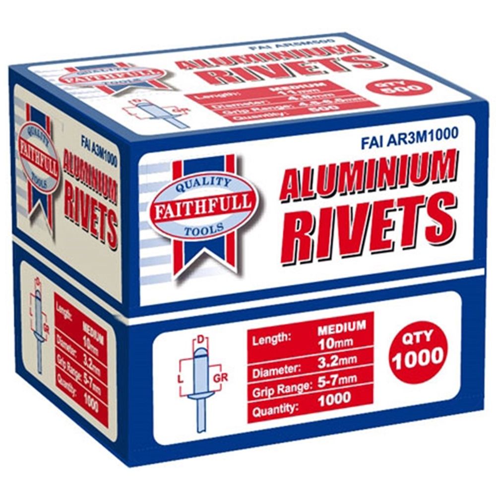 Faithfull Aluminium Rivets 3mm Medium 10mm (Pack of 1000) FAIAR3M1000