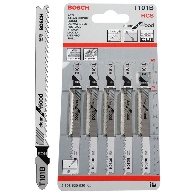 Bosch 100mm Wood Jigsaw Blade Pack of 5 T101B