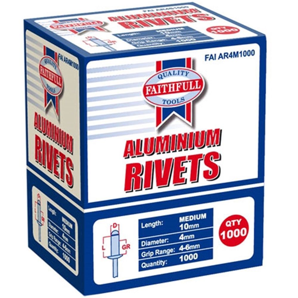 Faithfull FAIAR4M1000 Aluminium Rivets 4mm Medium (Pack of 1000)