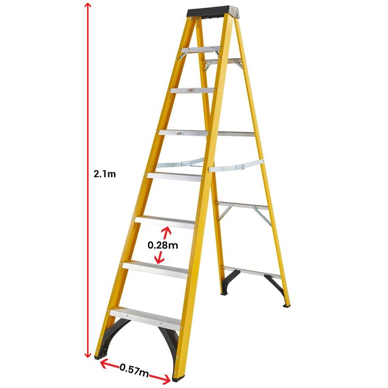 Excel Electricians Fibreglass Step Ladder 7 Tread 2.1m Heavy Duty