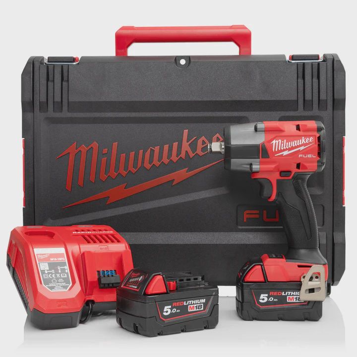 Milwaukee M18 FMTIW2F12-502X 18V Fuel Brushless 1/2&quot; Mid-Torque Impact Wrench with 2 x 5.0Ah Batteries Charger &amp; Case