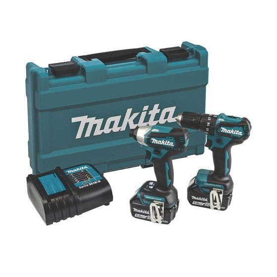 Makita DLX2221ST 18V LXT Brushless Combi &amp; Impact Driver Twin Kit With 2 x 5.0Ah Batteries Charger In Case