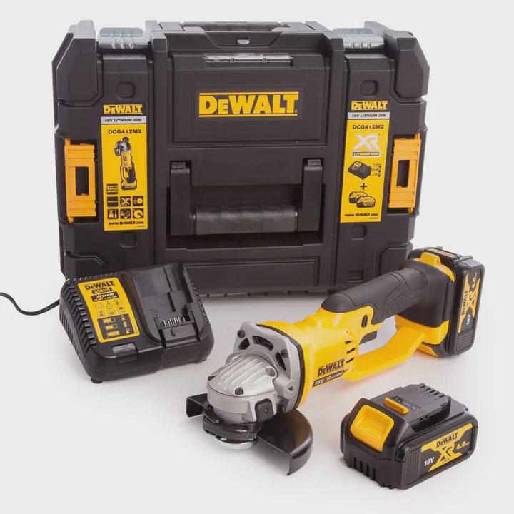 Dewalt DCG412M2 18V XR 125mm Angle Grinder 2 x 4.0Ah Battery Charger Tstak Case