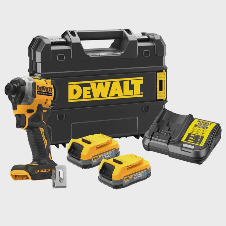 Dewalt DCF850E2T 18V XR Brushless Impact Driver with 2 x POWERSTACK Batteries Charger In Case