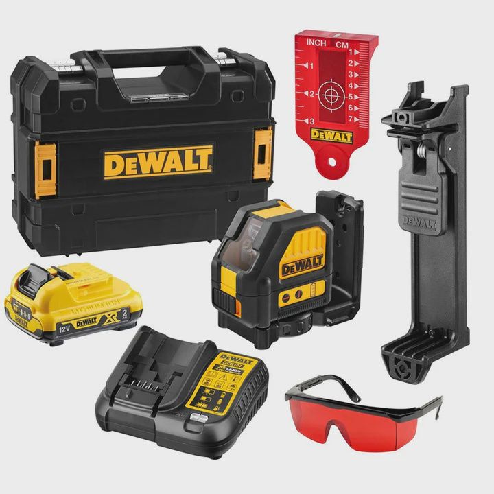 Dewalt DCE088D1R-GB 12V XR Cross Line Red Laser With 1 x 2.0Ah Battery, Charger &amp; Case