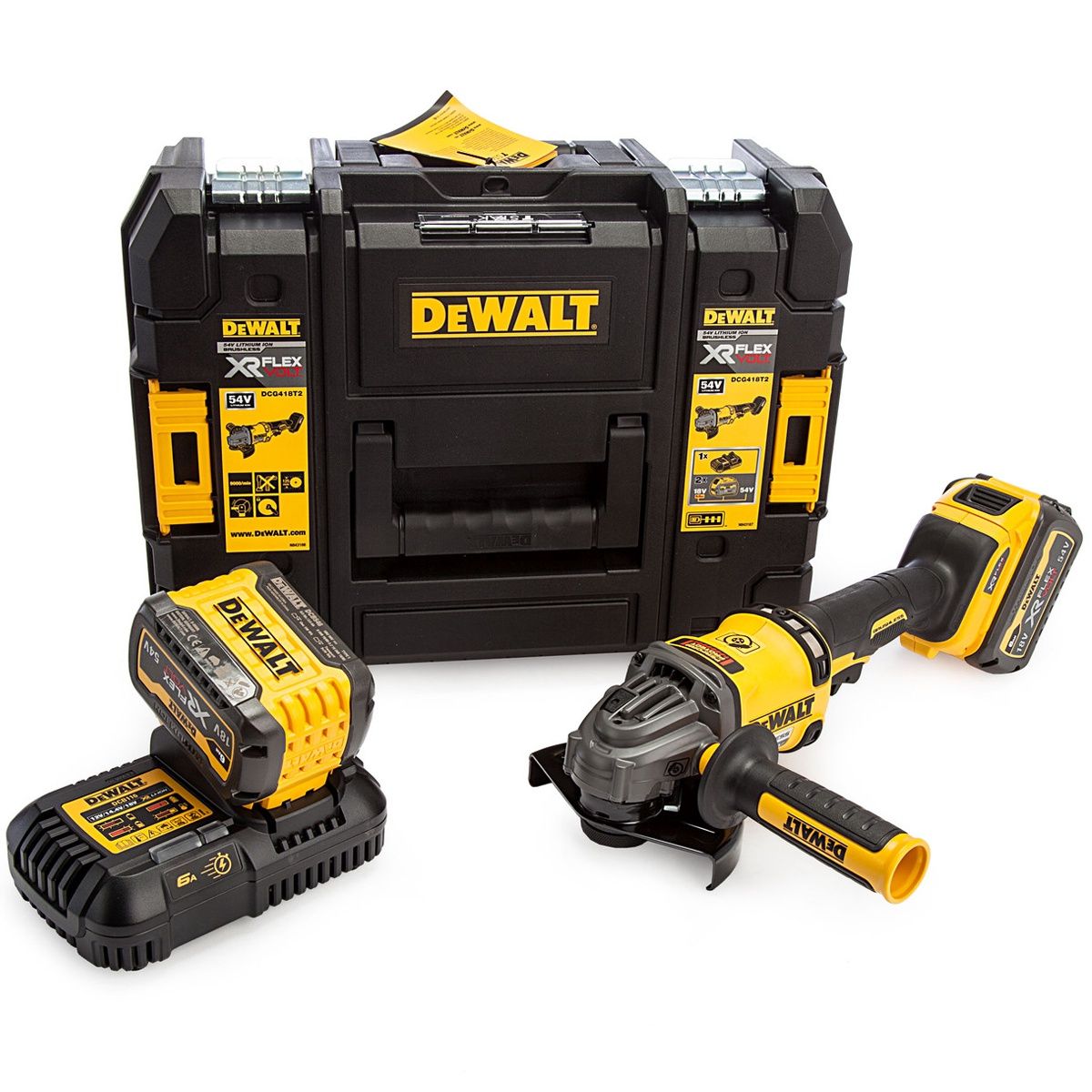 Dewalt DCG418T2-GB 54V XR Flexvolt Brushless 125mm Angle Grinder with 2 x 6.0Ah Batteries Charger &amp; Case