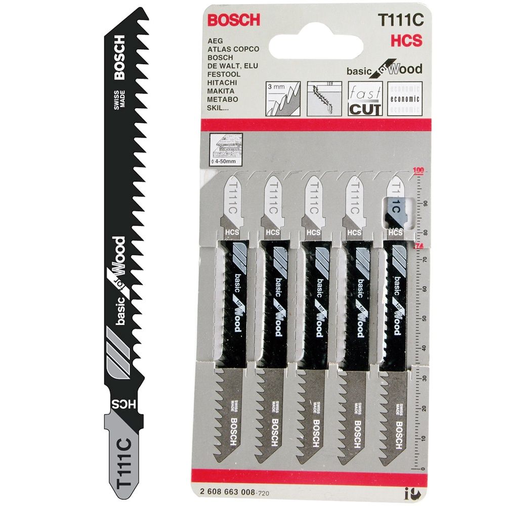 Bosch 100mm Wood Jigsaw Blade Pack of 5 T111C