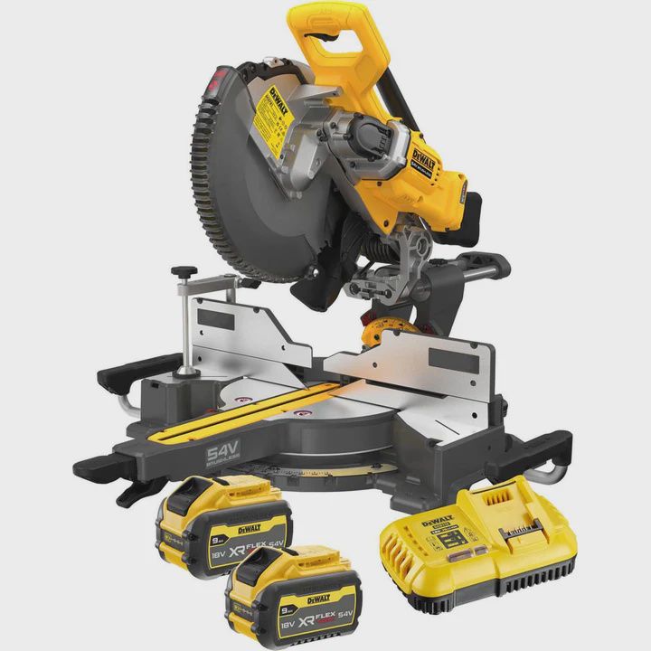 Dewalt DCS781X2 54V XR FlexVolt 305mm Crosscut Sliding Mitre Saw With 2 x 9.0Ah Batteries Charger