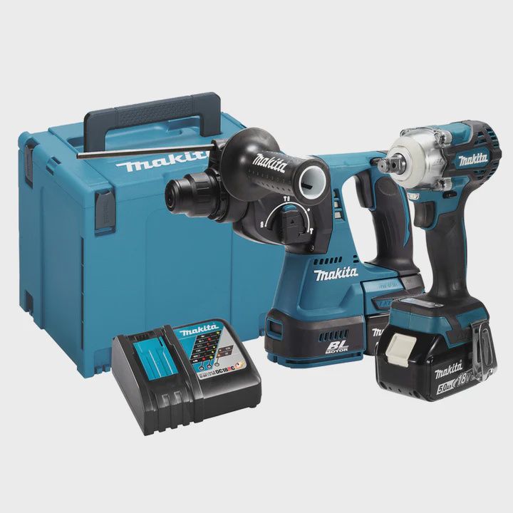 Makita DLX2372TJ 18V Impact Wrench &amp; Rotary Hammer Twin Pack With 2 x 5.0Ah Batteries &amp; Charger