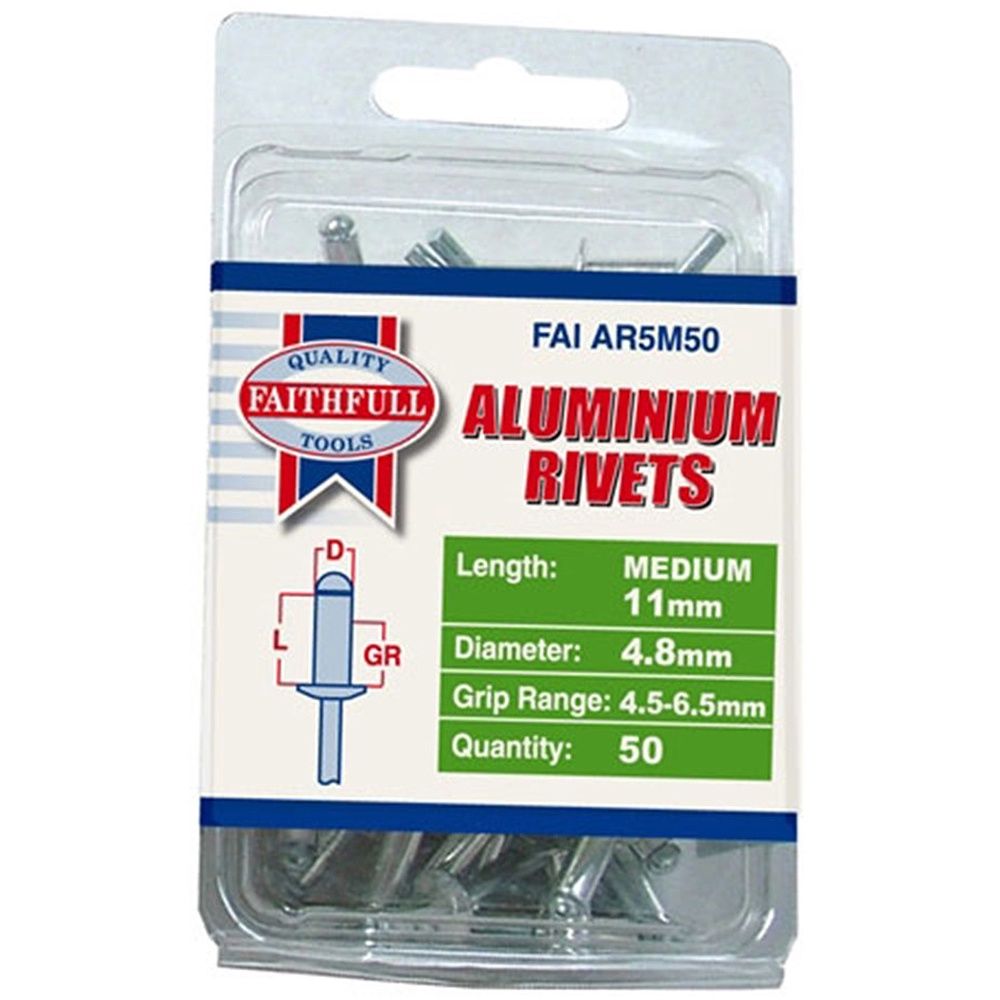 Faithfull Aluminium Rivets 5mm Medium Pack of 50 FAIAR5M50