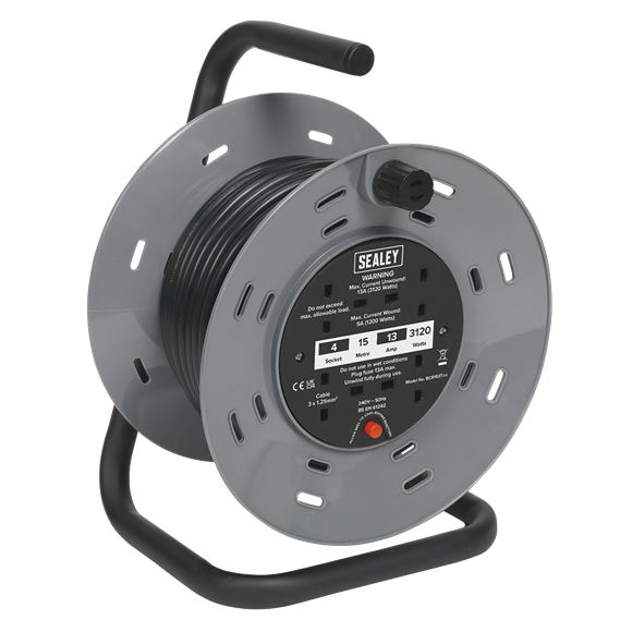 Sealey BCR153T 15m Cable Reel with Thermal Trip 4 x 230V