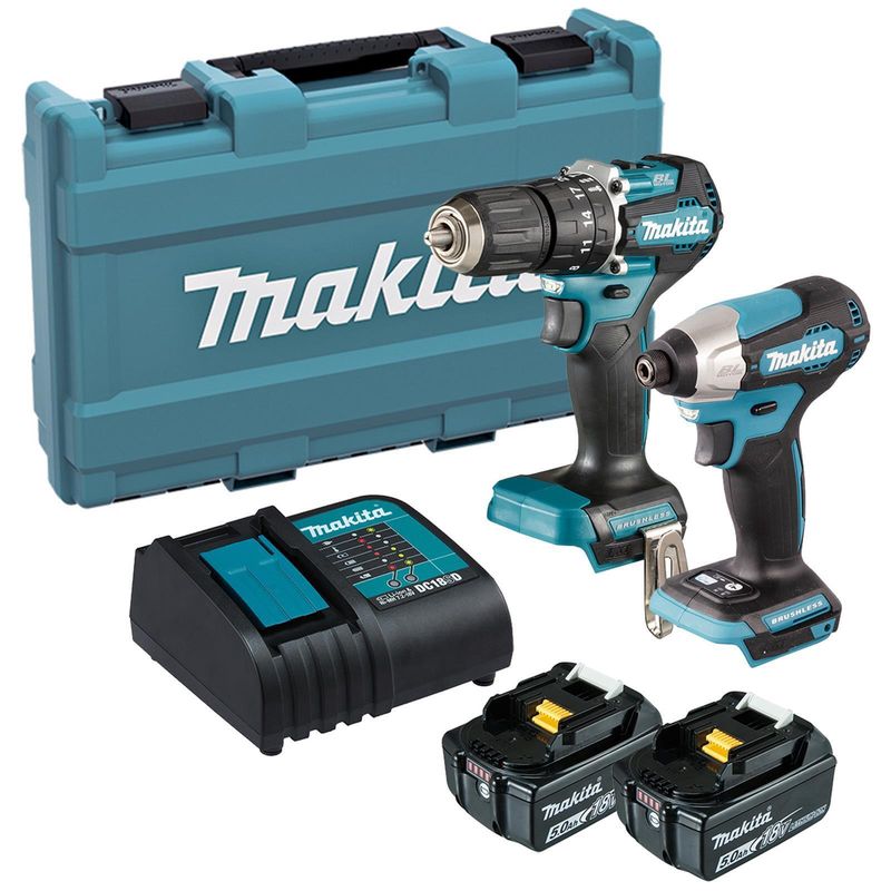 Makita DLX2414ST 18V Brushless Twin Pack Combi Drill &amp; Impact Driver With 2 x 5.0Ah Batteries Charger &amp; Case