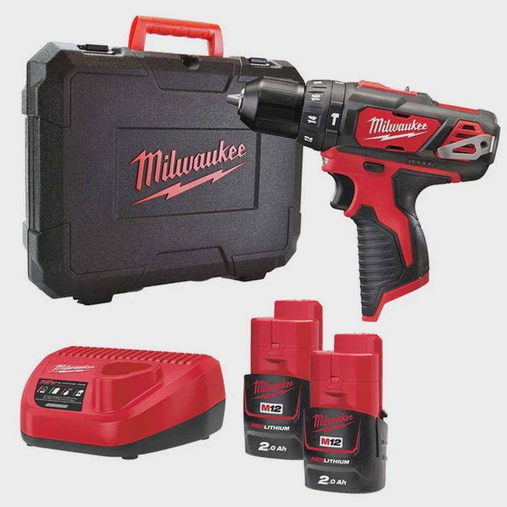 Milwaukee M12 BPD-202C 12V Combi Drill with 2 x 2.0Ah Batteries Charger &amp; Case