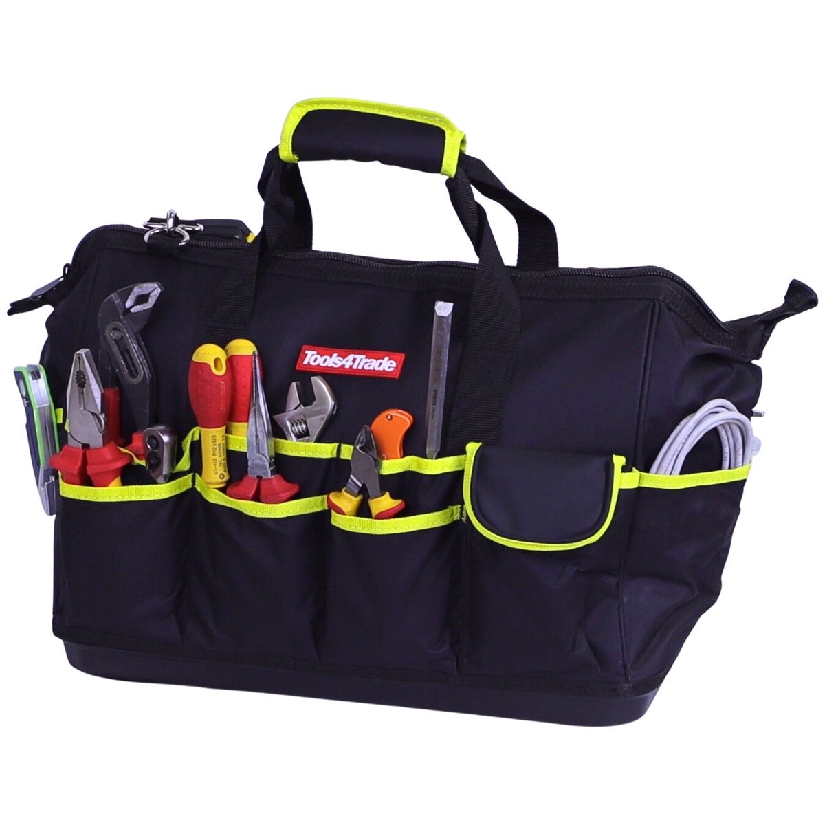 Tools4Trade 18&quot; Tool Bag with Multi-Pockets &amp; Hard Base - Yellow
