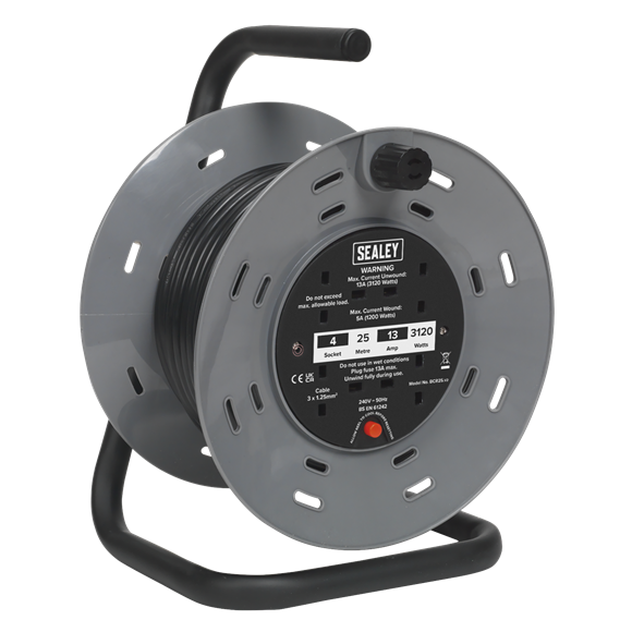 Sealey BCR25 25m Cable Reel with Thermal Trip 4 x 230V Sockets