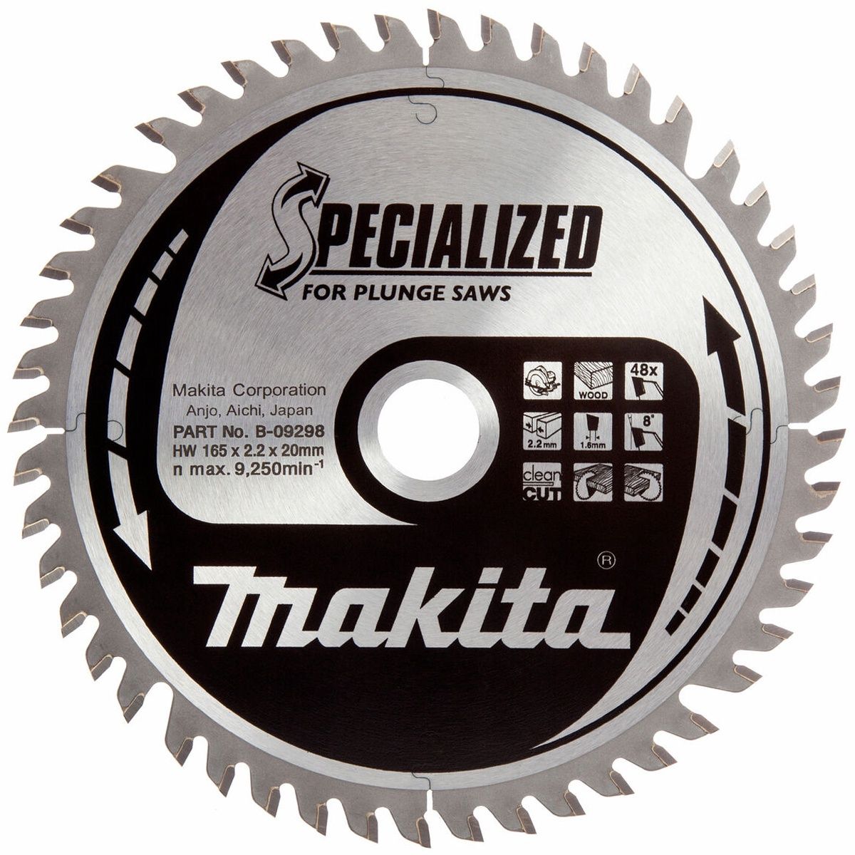 Makita 165mm 48T Wood Specialized Plunge Saw Blade B-33015