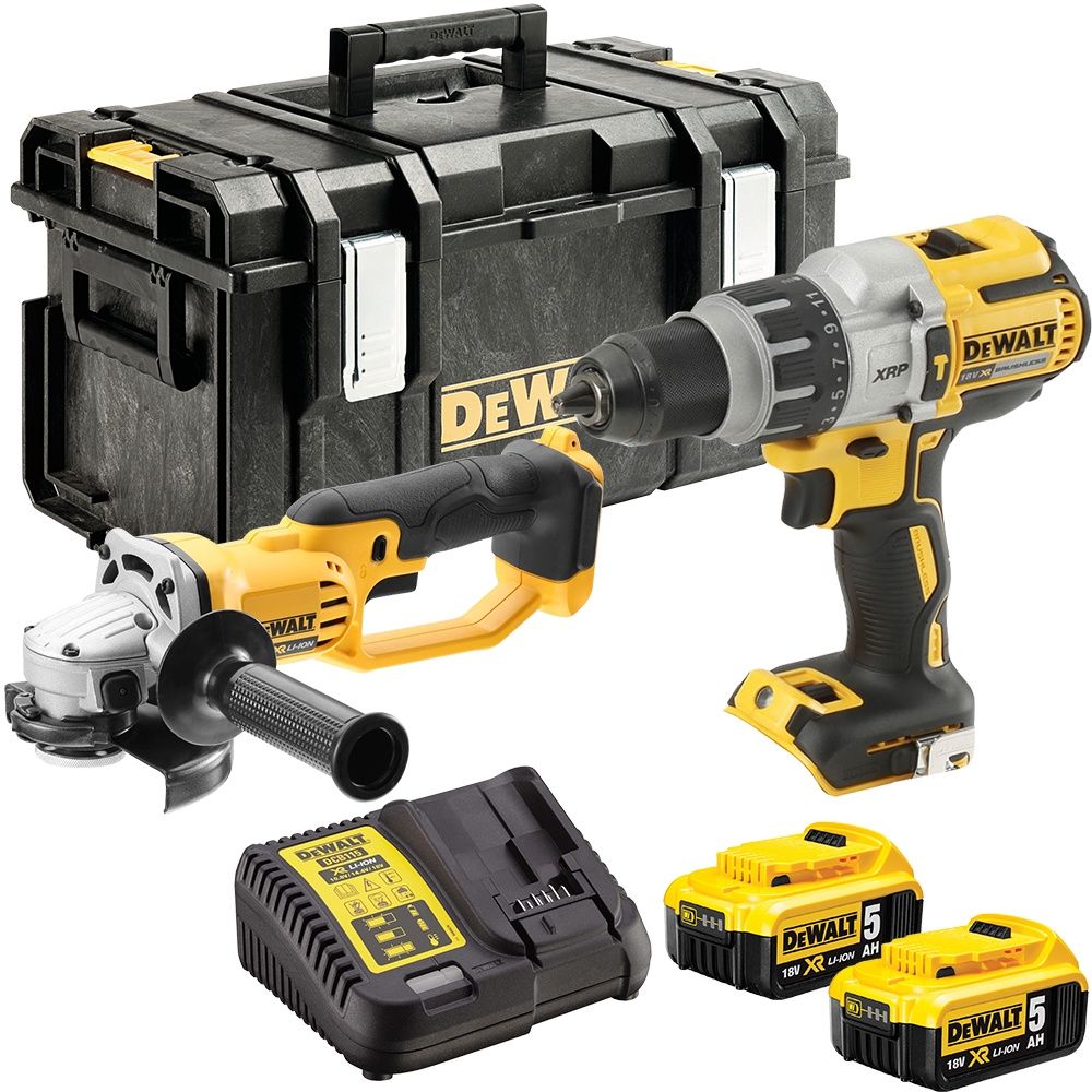 Dewalt DCK278P2 18V Combi Drill &amp; Angle Grinder Twin Kit 2 x 5.0Ah Battery &amp; Box