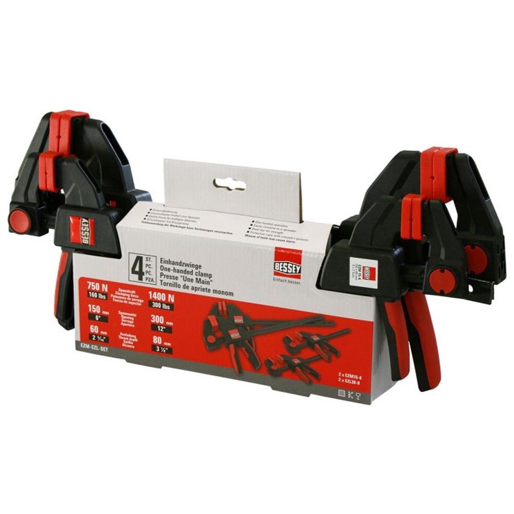 Bessey EZM-EZL-SET One-Handed Clamp 4 Piece Set 2 x 6&quot; &amp; 2 x 12&quot;