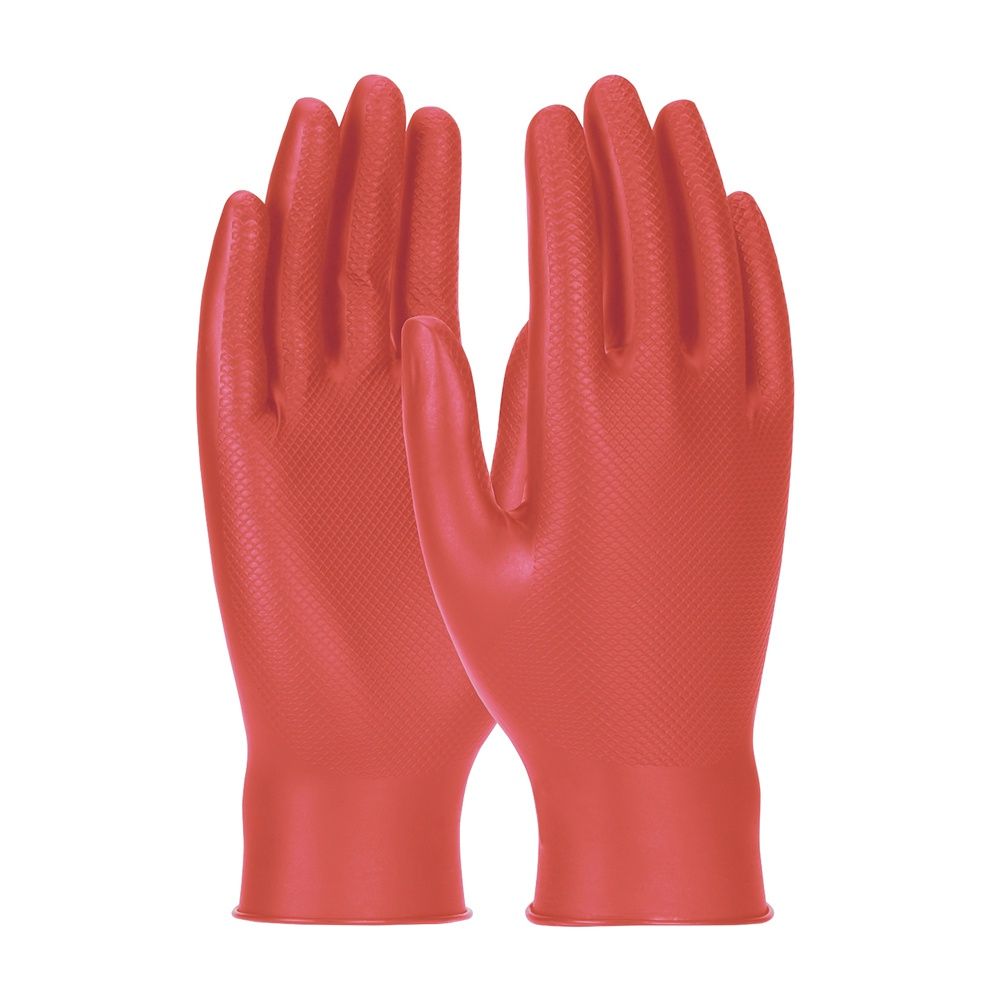 Red Disposable Nitrile Diamond Grip Gloves Large Pack of 100