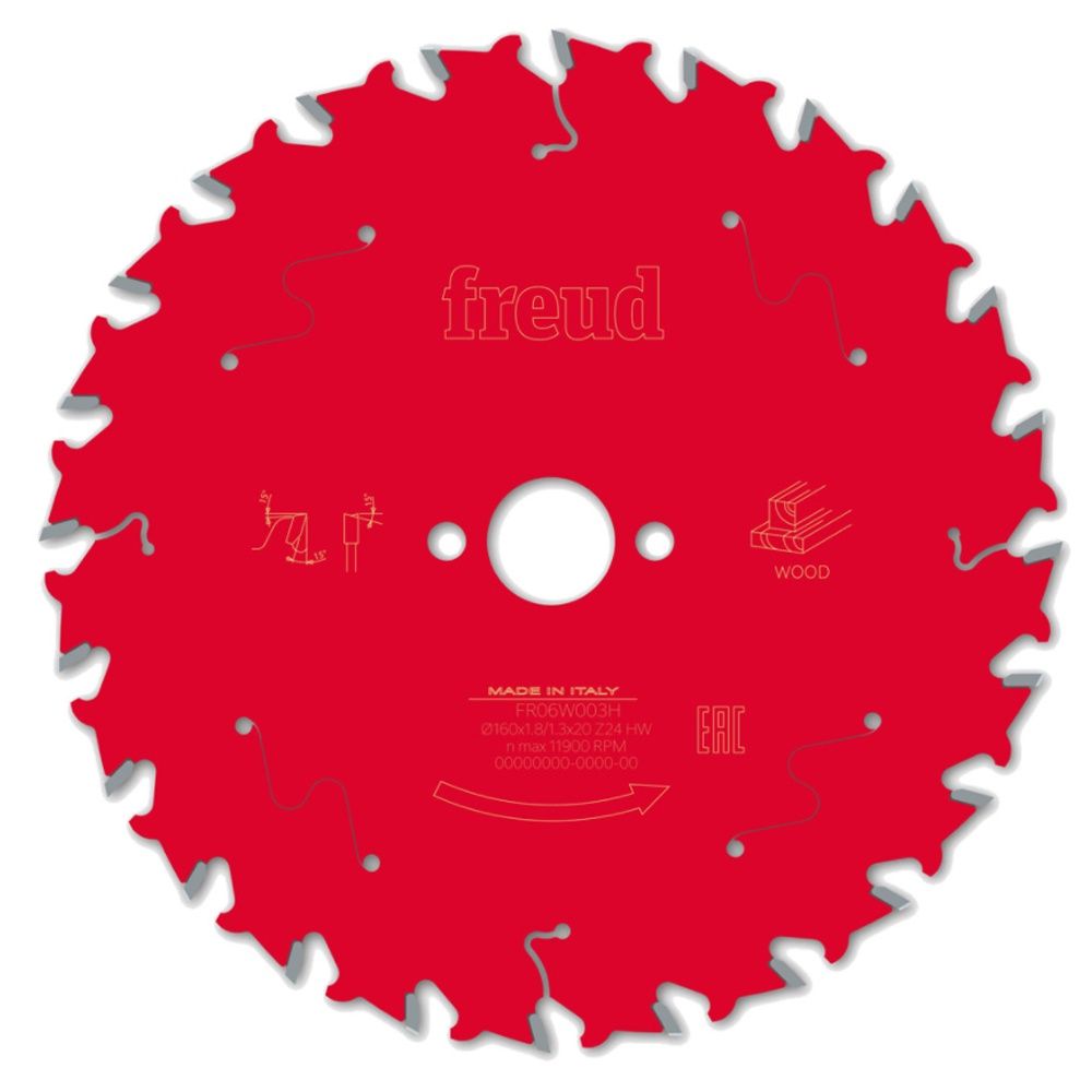 Freud 160mm 24T Circular Saw Blade for Wood F03FS09675 160mm x 20mm x 24T