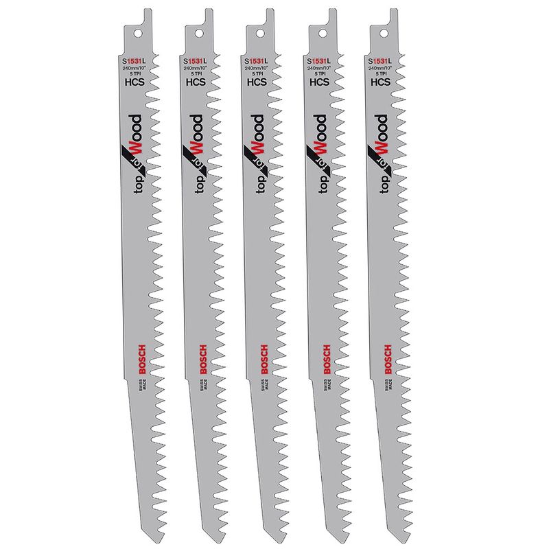Bosch 240mm Sabre Saw Blades For Wood Sharp &amp; Fast Cut S1531L Pack of 5