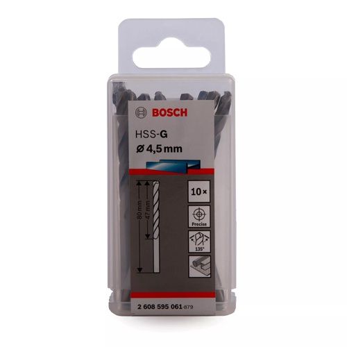 Bosch 4.5mm HSS-G Drill Bits for Metal 47mm Working Length (10pk) 2608595061