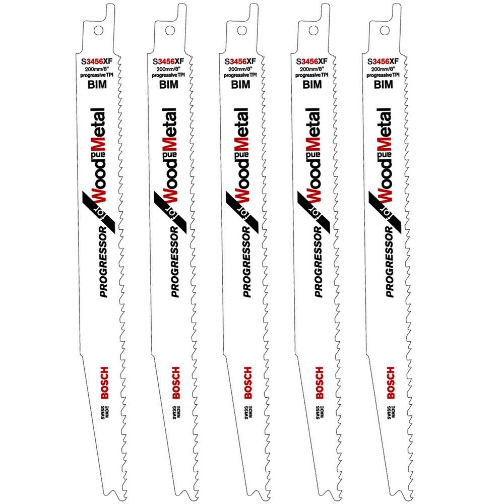 Bosch 200mm Sabre Saw Blades For Wood &amp; Metal S3456XF Pack of 5