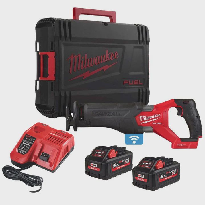 Milwaukee M18 ONEFSZ 18V Brushless FUEL ONE-KEY Sawzall Reciprocating Saw with 2 x 5.5Ah Batteries