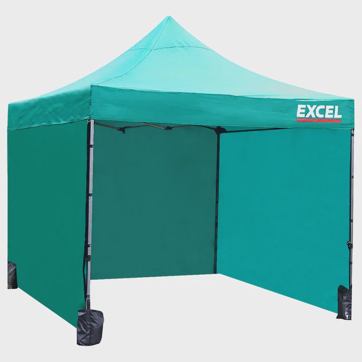 Excel Steel Gazebo 3m x 3m Green with Wheel Bag, Wall panel, Sand Bag, Rope &amp; Pegs