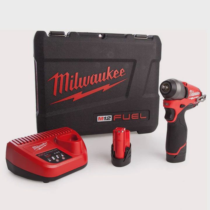 Milwaukee M12BIW14-202C Sub Compact 12V 1/4in Impact Wrench Kit With 2 x 2.0Ah Batteries &amp; Charger in Case 4933443897
