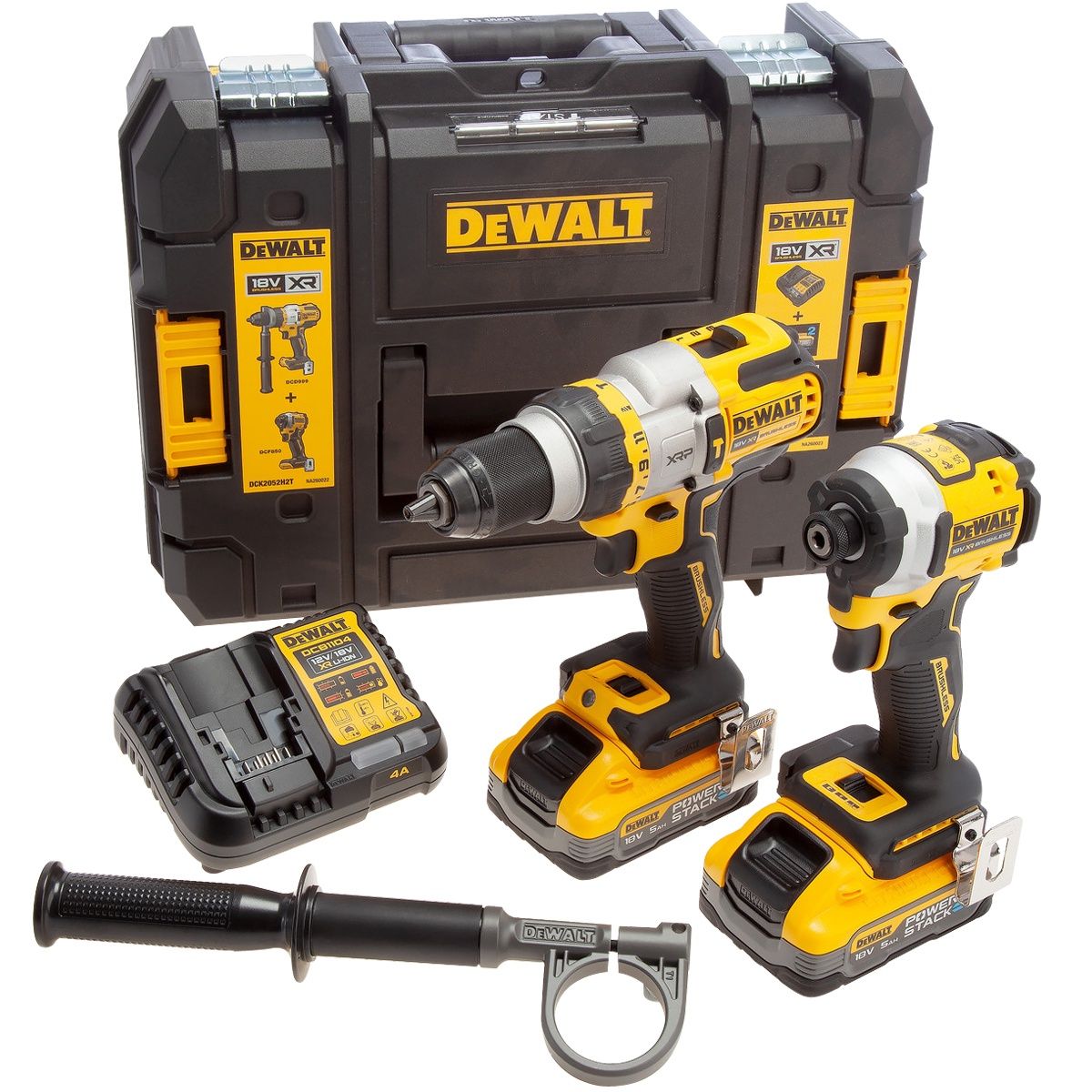 DeWalt DCK2052H2T-GB 18V XR Brushless Combi Drill + Impact Driver with 2 x 5.0Ah Powerstack Battery Charger &amp; Case