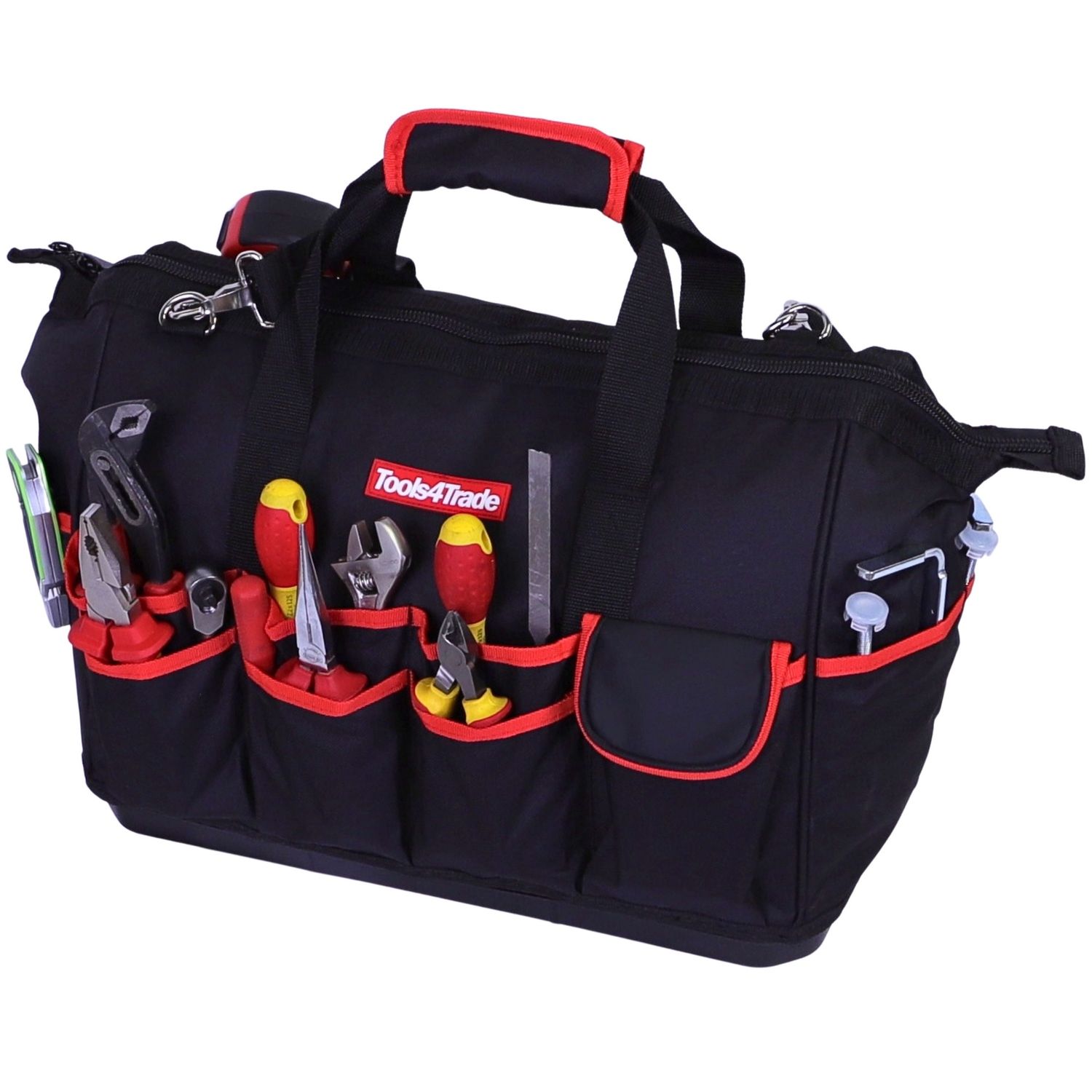 Tools4Trade 18&quot; Tool Bag with Multi-Pockets &amp; Hard Base - Red
