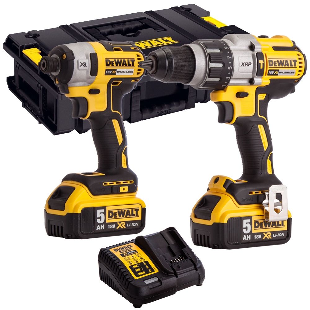 Dewalt DCK276P2 18V Brushless Twin Kit with 2 x 5.0Ah Battery Charger &amp; Toughsystem Box
