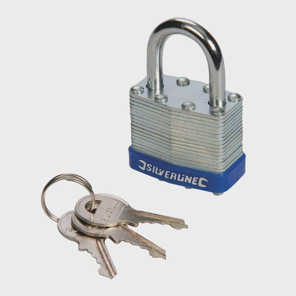 Silverline 224515 Laminated Padlock 40mm Laminated Steel Body With Protective Bumper