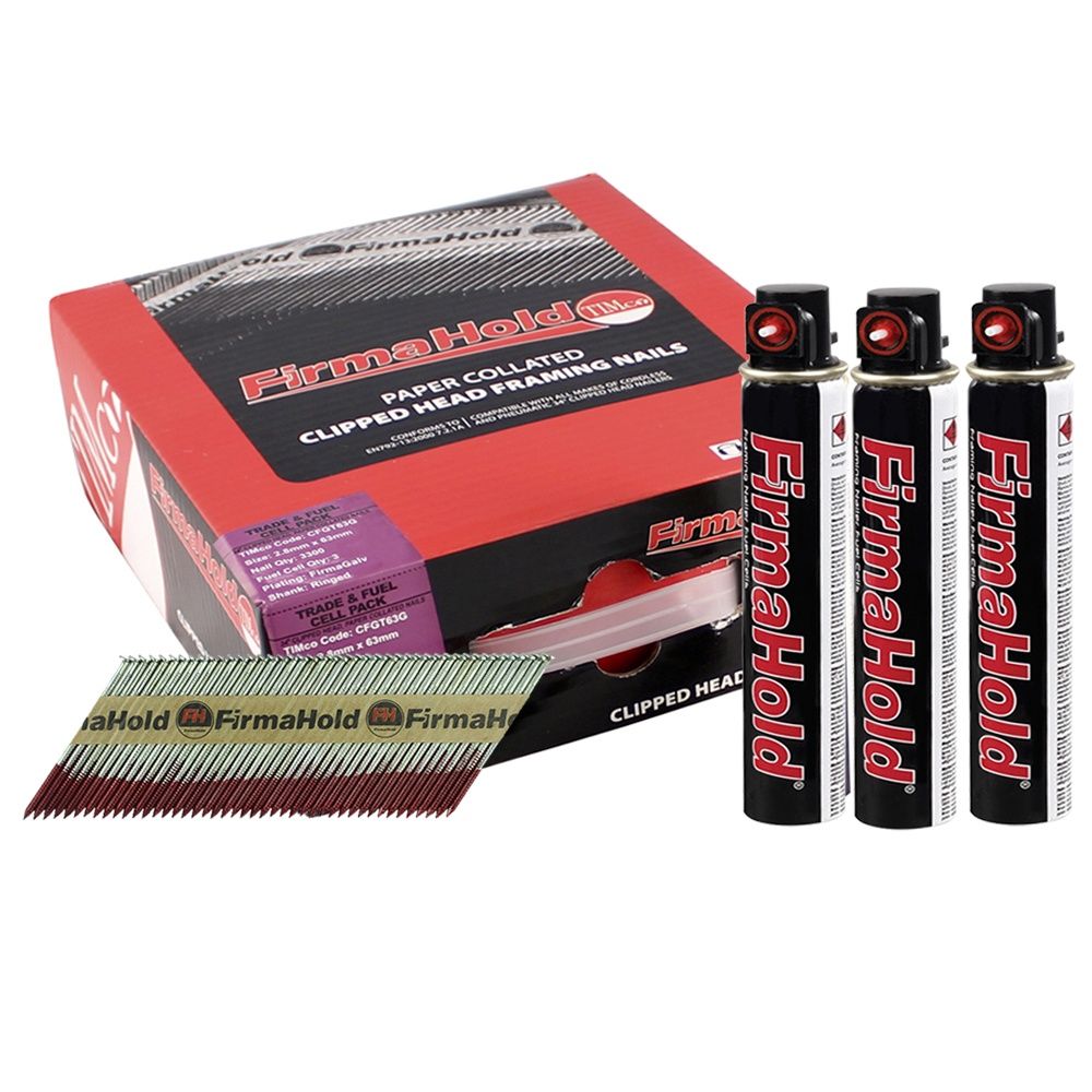 FirmaHold 50mm Galv Ring Shank Collated Clipped Head Nails With 3 Fuel Cells Pack of 3300 CFGT50G
