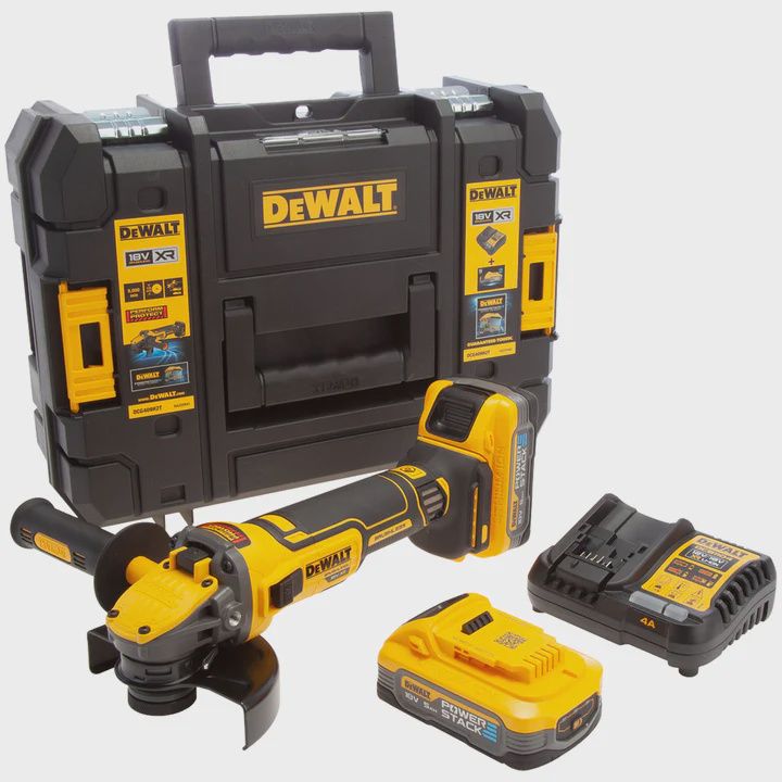 Dewalt DCG409H2T 18V XR Brushless 125mm Grinder with 2 x 5.0Ah Powerstack Batteries, Charger &amp; TSTAK Case