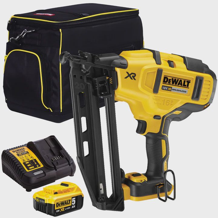 DeWalt DCN660N 18V Brushless Second Fix Nailer with 1 x 5.0Ah Battery Charger &amp; 20&quot; Bag