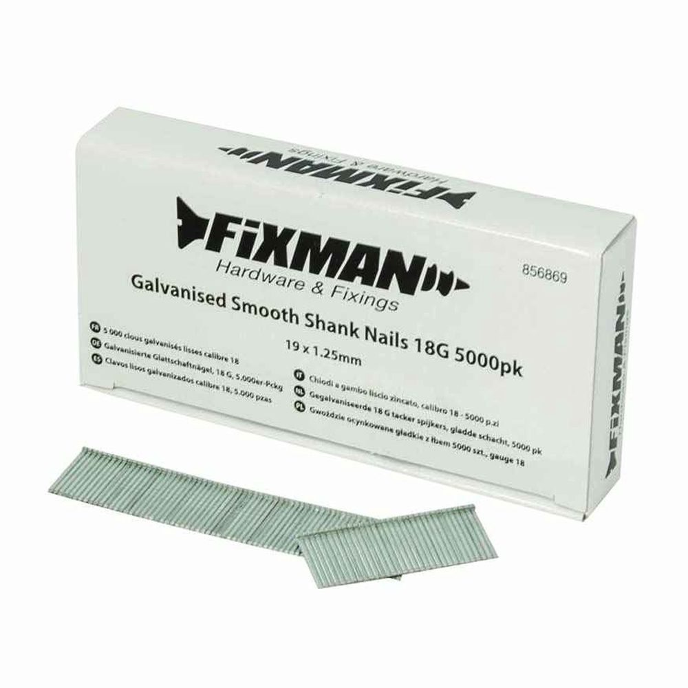 Fixman 19 x 1.25mm 18G Galvanised Smooth Shank Nails Pack of 5000 - 856869